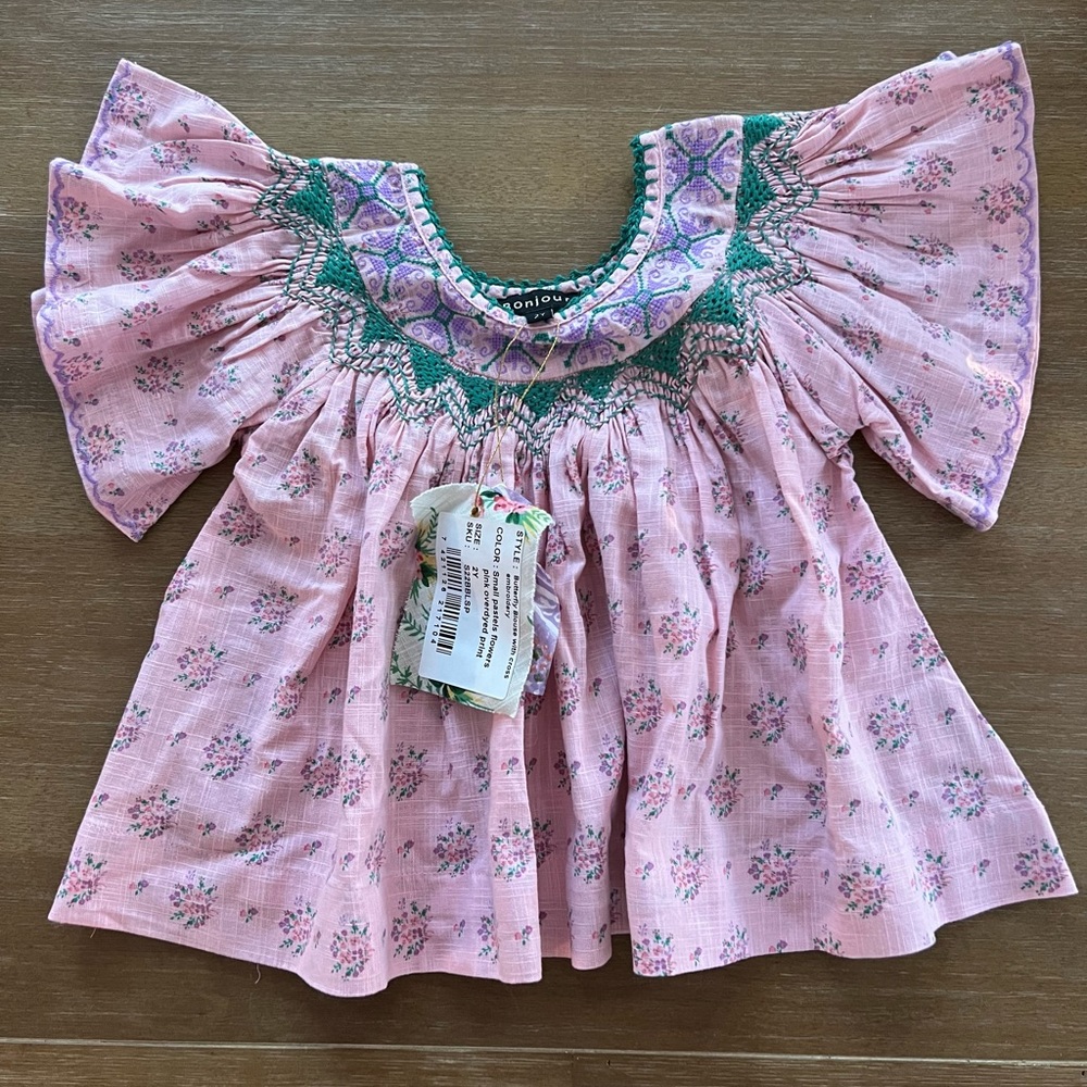 Bonjour Diary Butterfly Blouse Pink 2Y